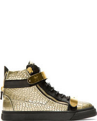 goldene hohe Sneakers aus Leder von Giuseppe Zanotti