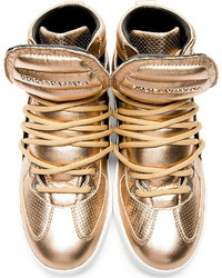 goldene hohe Sneakers aus Leder von Dolce & Gabbana