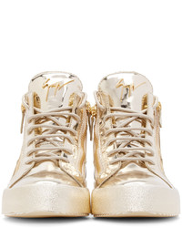 goldene hohe Sneakers aus Leder von Giuseppe Zanotti