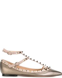 goldene Leder Ballerinas von Valentino