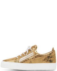 goldene Leder niedrige Sneakers mit Schlangenmuster von Giuseppe Zanotti