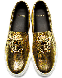 goldene Leder niedrige Sneakers von Versace