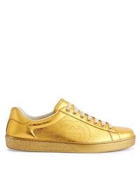 goldene Leder niedrige Sneakers von Gucci