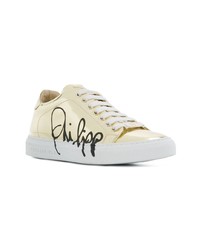 goldene Leder niedrige Sneakers von Philipp Plein