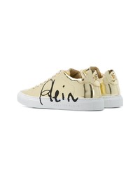 goldene Leder niedrige Sneakers von Philipp Plein