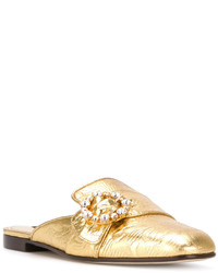 goldene Leder Pantoletten von Dolce & Gabbana