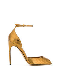 goldene Leder Sandaletten mit Schlangenmuster