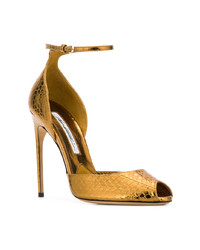 goldene Leder Sandaletten mit Schlangenmuster von Brian Atwood