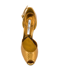 goldene Leder Sandaletten mit Schlangenmuster von Brian Atwood