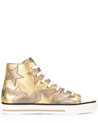 goldene Leder Turnschuhe mit Sternenmuster