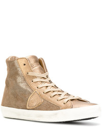 goldene Leder Turnschuhe von Philippe Model