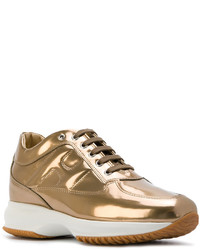 goldene Leder Turnschuhe von Hogan