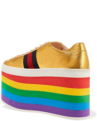 goldene Leder Turnschuhe von Gucci