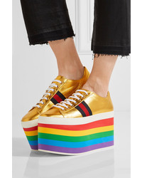 goldene Leder Turnschuhe von Gucci