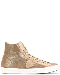 goldene Leder Turnschuhe von Philippe Model