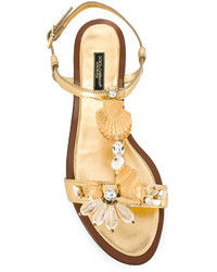goldene Ledersandalen von Dolce & Gabbana