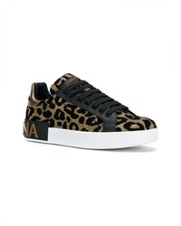 goldene niedrige Sneakers mit Leopardenmuster von Dolce & Gabbana