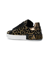 goldene niedrige Sneakers mit Leopardenmuster von Dolce & Gabbana