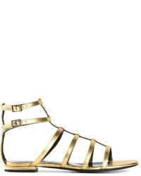 goldene Römersandalen aus Leder von Saint Laurent