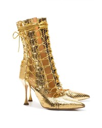 goldene Schnürstiefeletten aus Leder mit Schlangenmuster von Liudmila