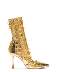 goldene Schnürstiefeletten aus Leder mit Schlangenmuster von Liudmila