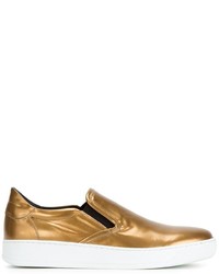goldene Slip-On Sneakers aus Leder