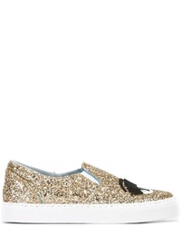 goldene Slip-On Sneakers aus Leder von Chiara Ferragni