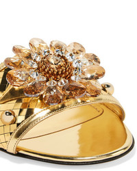 goldene verzierte flache Sandalen aus Leder von Dolce & Gabbana