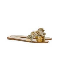 goldene verzierte flache Sandalen aus Leder von Sophia Webster