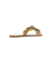 goldene verzierte flache Sandalen aus Leder von Sophia Webster