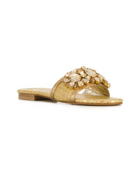goldene verzierte flache Sandalen von Emanuela Caruso