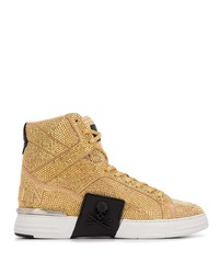 goldene verzierte hohe Sneakers aus Leder