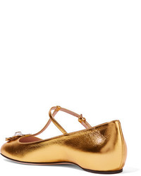 goldene verzierte Leder Ballerinas von Gucci