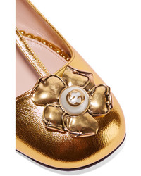 goldene verzierte Leder Ballerinas von Gucci