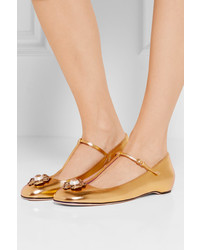 goldene verzierte Leder Ballerinas von Gucci