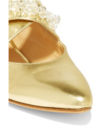 goldene verzierte Leder Ballerinas von Simone Rocha