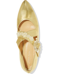 goldene verzierte Leder Ballerinas von Simone Rocha