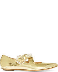 goldene verzierte Leder Ballerinas von Simone Rocha