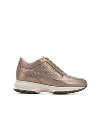 goldene verzierte Leder niedrige Sneakers