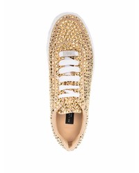 goldene verzierte Leder niedrige Sneakers von Philipp Plein
