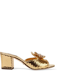 goldene verzierte Leder Pantoletten von Dolce & Gabbana