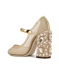 goldene verzierte Leder Pumps von Dolce & Gabbana
