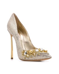 goldene verzierte Leder Pumps von Casadei