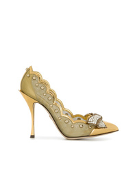 goldene verzierte Leder Pumps von Dolce & Gabbana