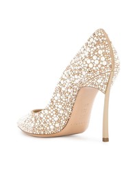 goldene verzierte Leder Pumps von Casadei