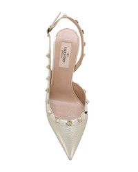 goldene verzierte Leder Pumps von Valentino