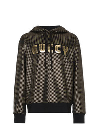 goldener bedruckter Pullover mit einem Kapuze von Gucci