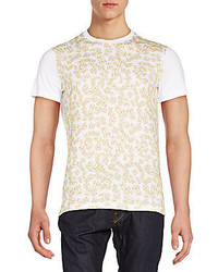 goldenes bedrucktes T-Shirt mit einem Rundhalsausschnitt