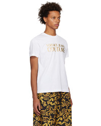 goldenes bedrucktes T-Shirt mit einem Rundhalsausschnitt von VERSACE JEANS COUTURE