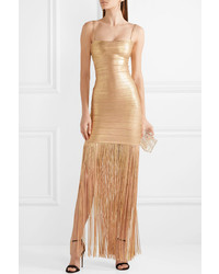 goldenes Ballkleid mit Fransen von Herve Leger